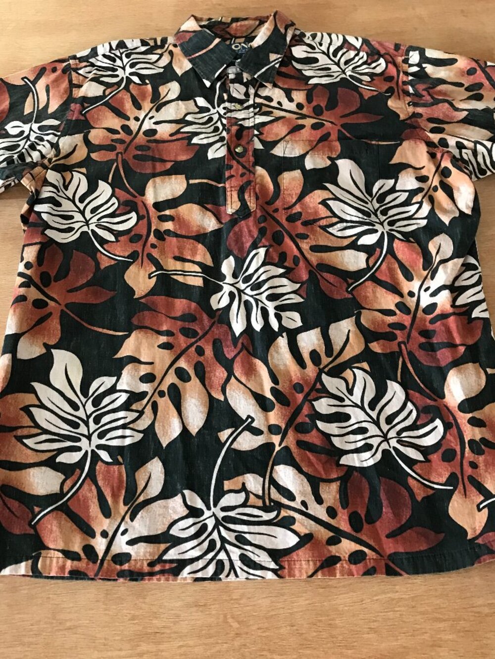 Ono Hawaiian Shirt Men L Brown Floral 1/4 Button Up Pocket Short Sleeve Pullover